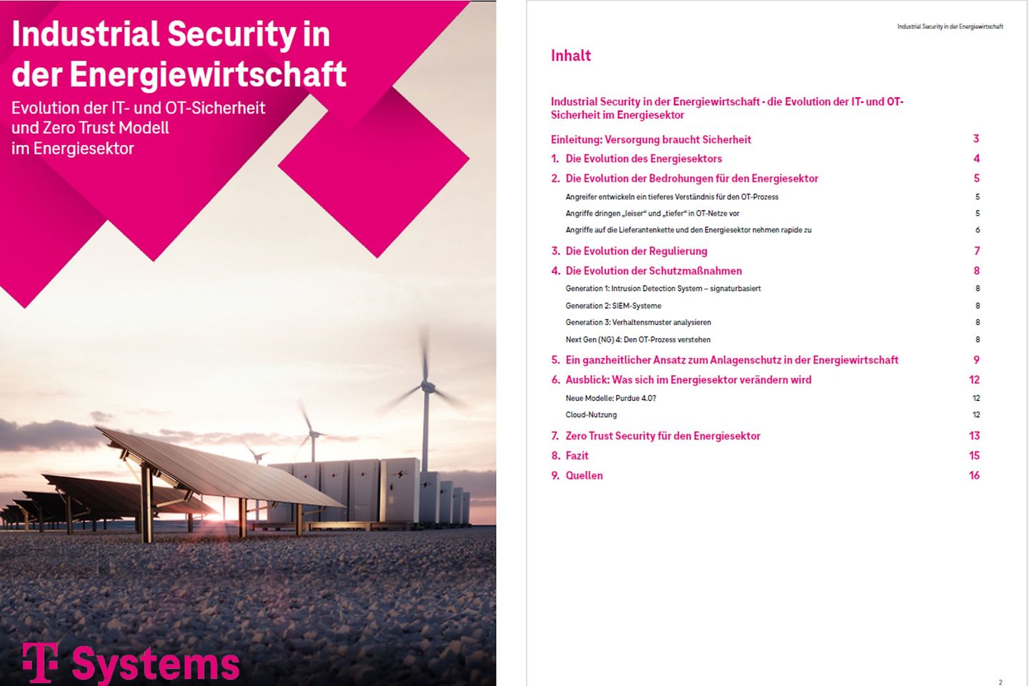Cover und die nächsten drei Seiten des Whitepapers „Industrielle Sicherheit im Energiesektor“ als Screenshot