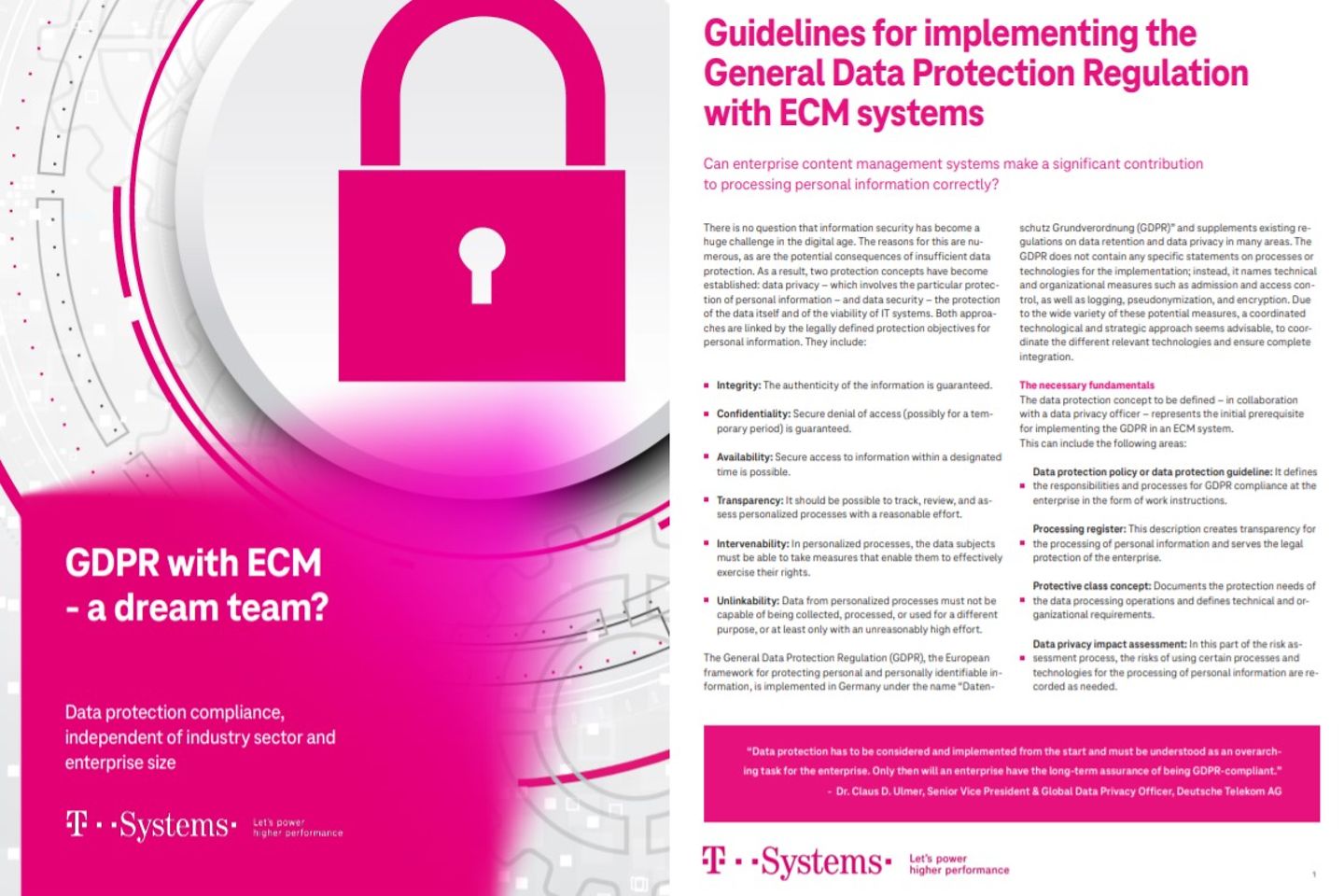 Cover and the next page as a screenshot showing the white paper: GDPR with ECM – A dream team