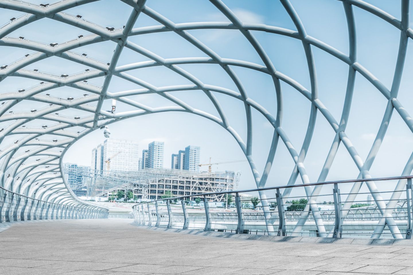 Futuristic bridge with steel grid construction