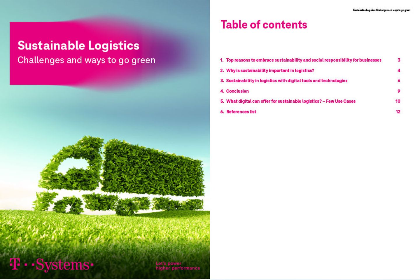 Cover and the next three pages as a screenshot showing the white paper: Sustainable Logistics