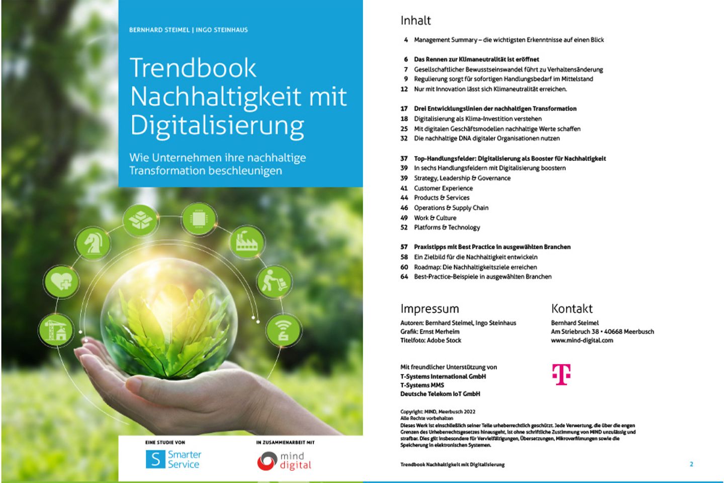 Cover und die nächste Seite des Trendbooks als Screenshot: Nachhaltigkeit mit Digitalisierung