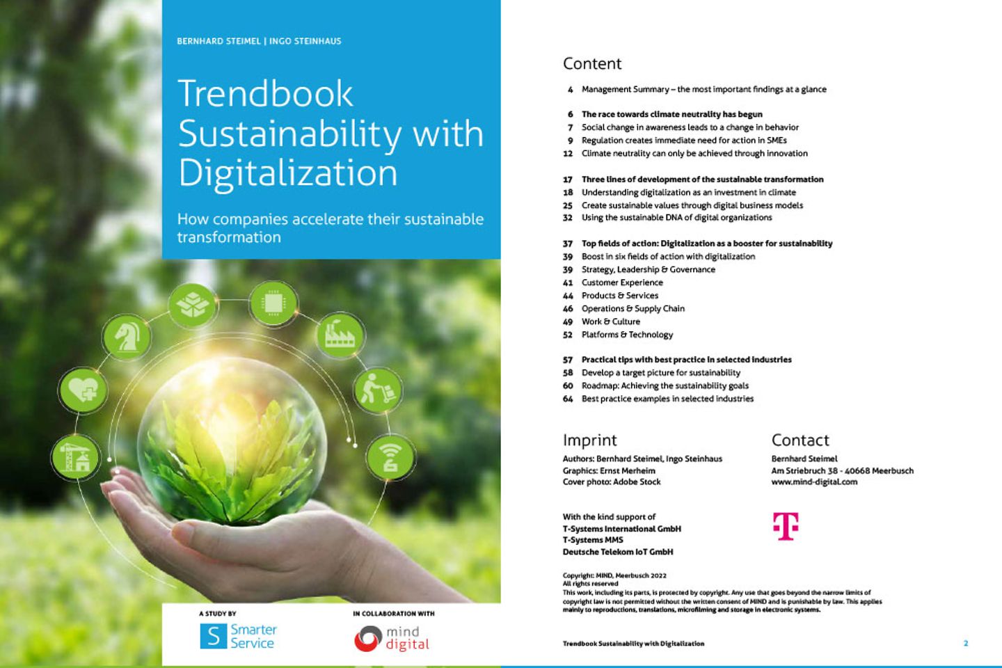 Cover and the next page of the trend book as a screenshot: Sustainability and Digitalization