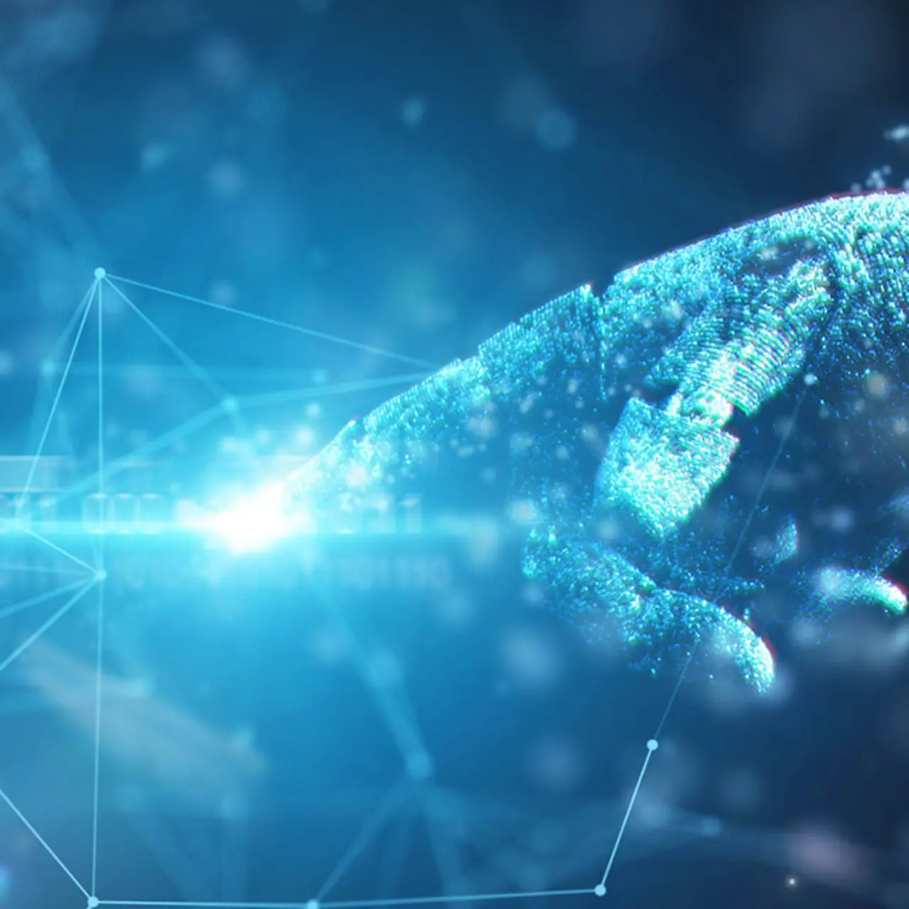 Mano de robot tocando datos de red