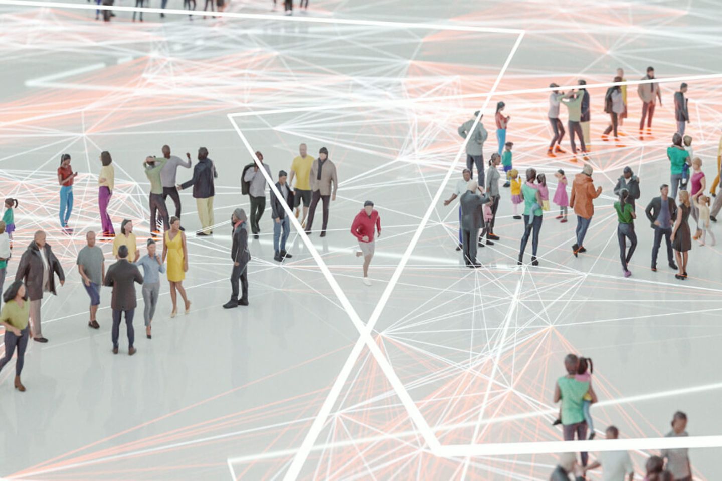 Many figures of people on a digital surface