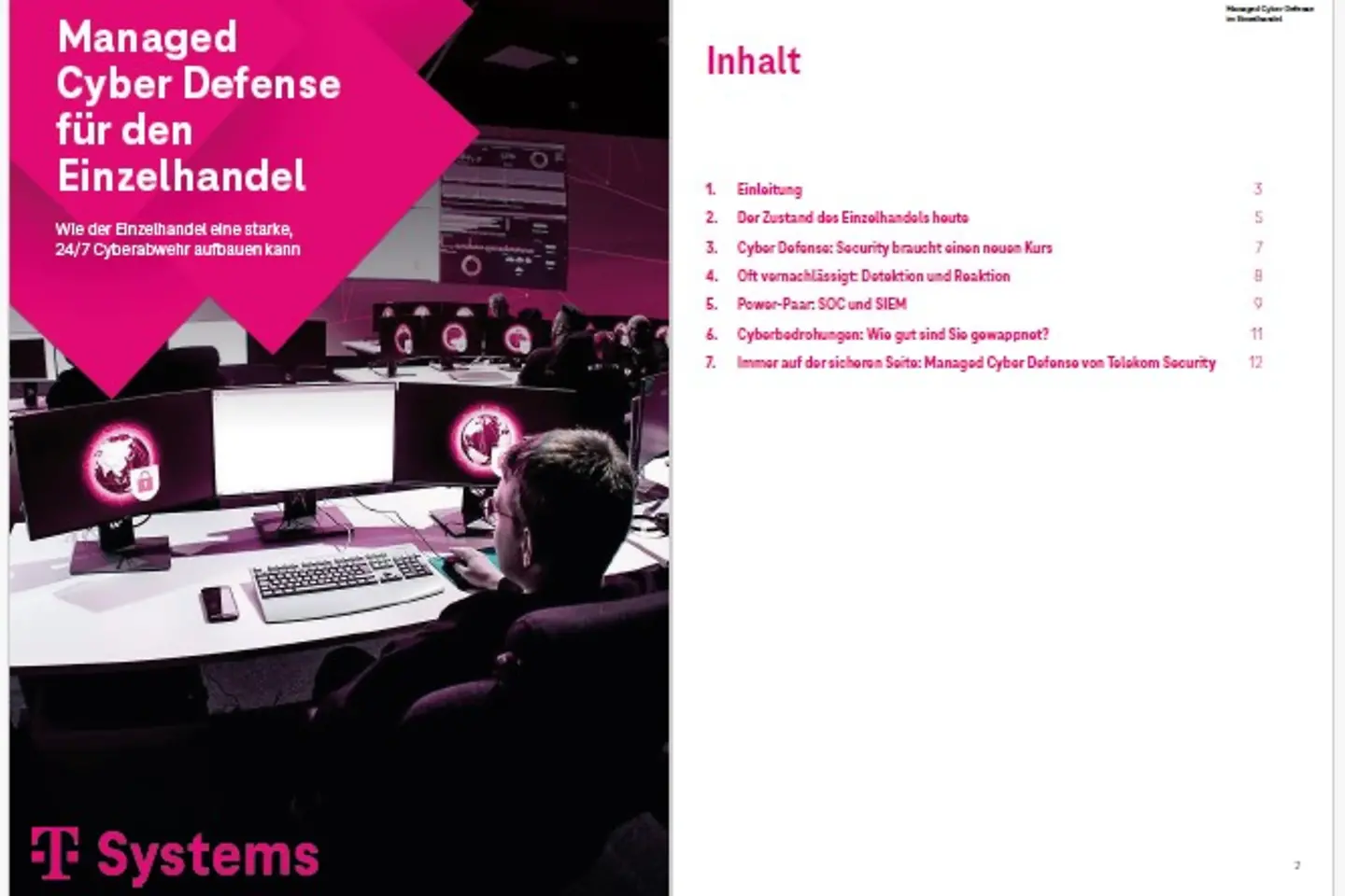 Cover und die nächste Seite des Whitepapers als Screenshot: Managed Cyber Defense für den Einzelhandel