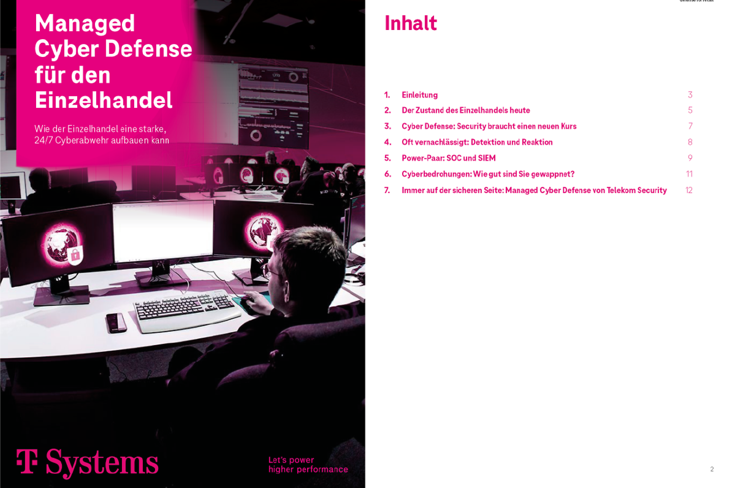 Cover und die nächste Seite des Whitepapers als Screenshot: Managed Cyber Defense für den Einzelhandel