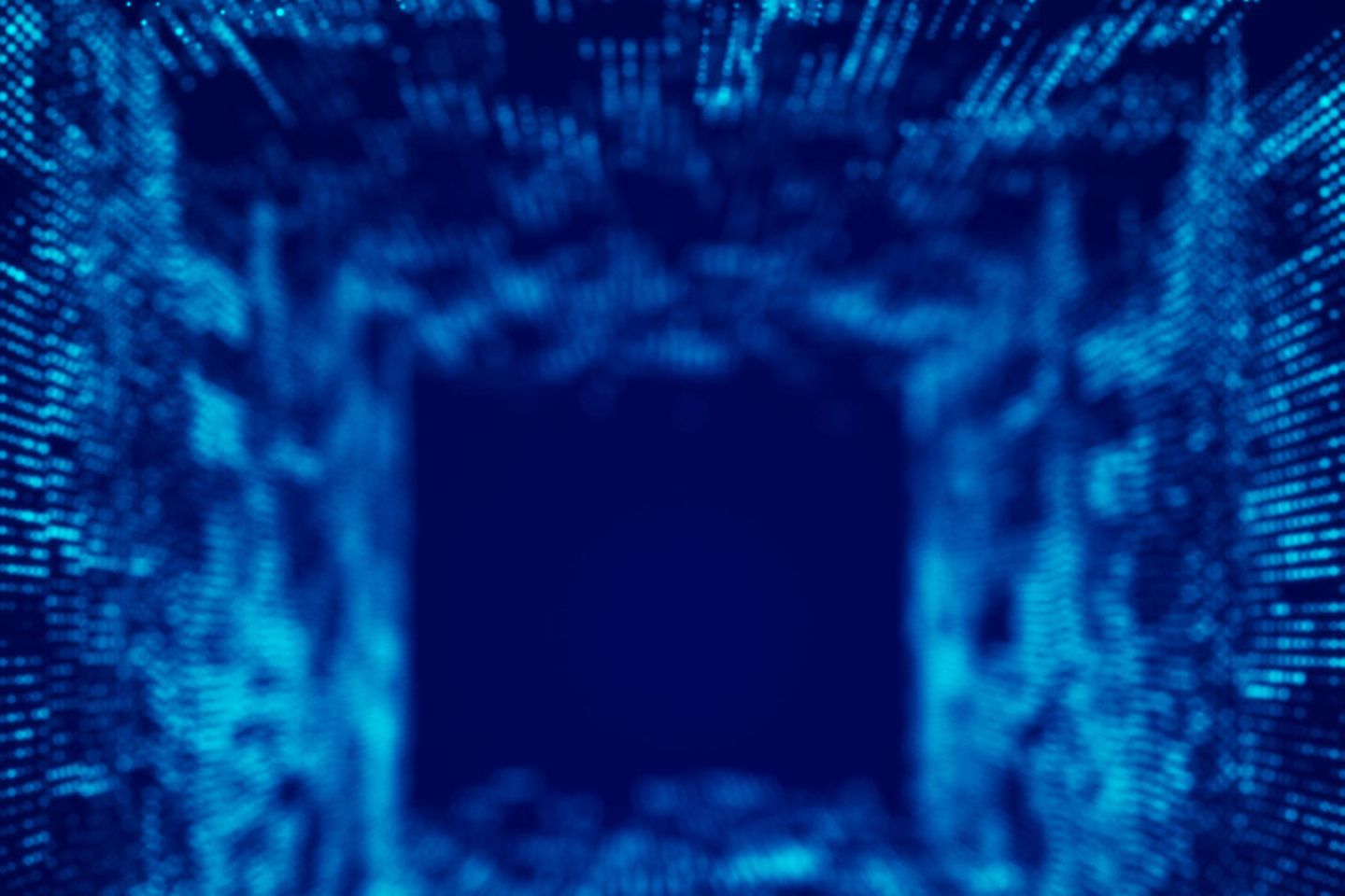 Abstrakter Drahtzaun Tunnel aus blauen Elementen