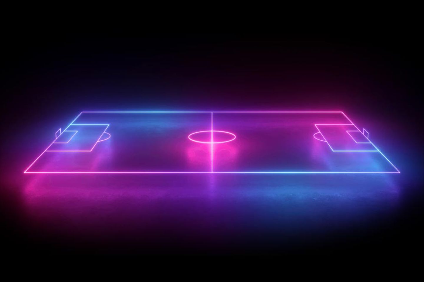 Soccer field diagram in blue and pink neon lines