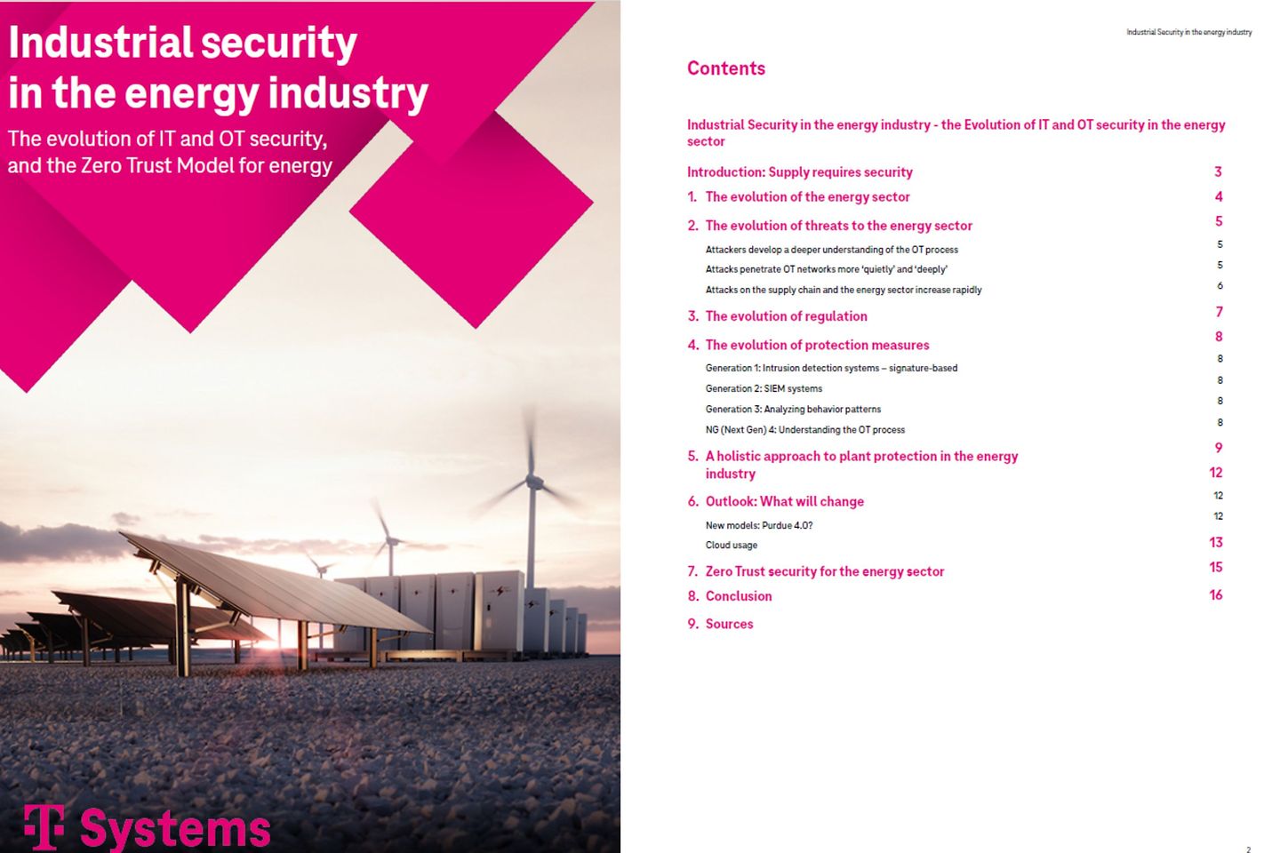 Cover and the next three pages as a screenshot showing the white paper Industrial Security in the energy industry