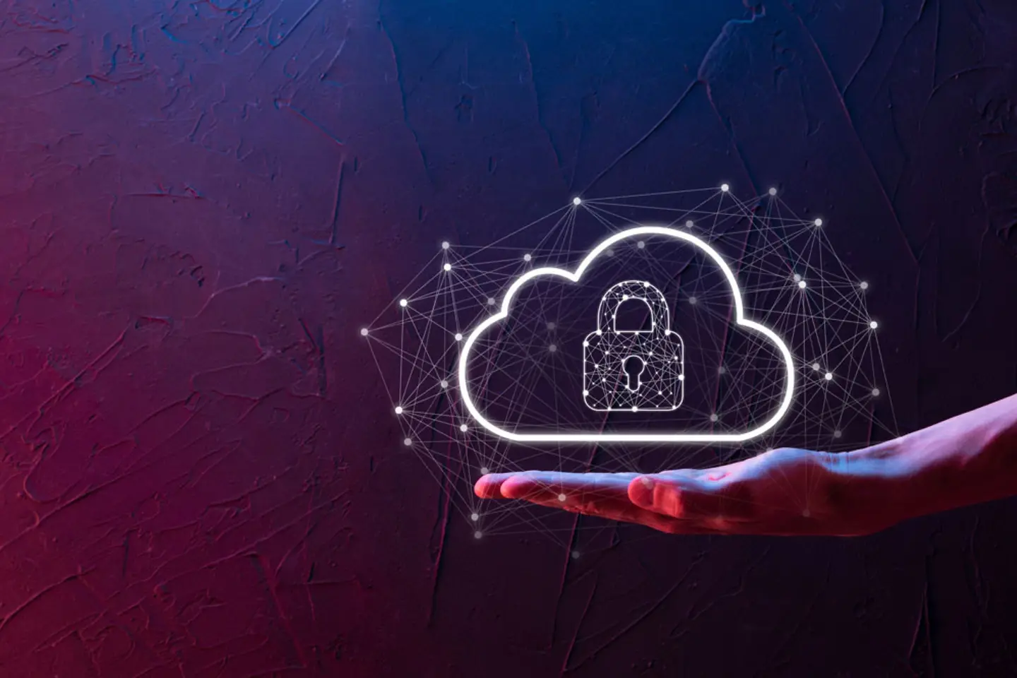 Business man holding a padlock and cloud icon