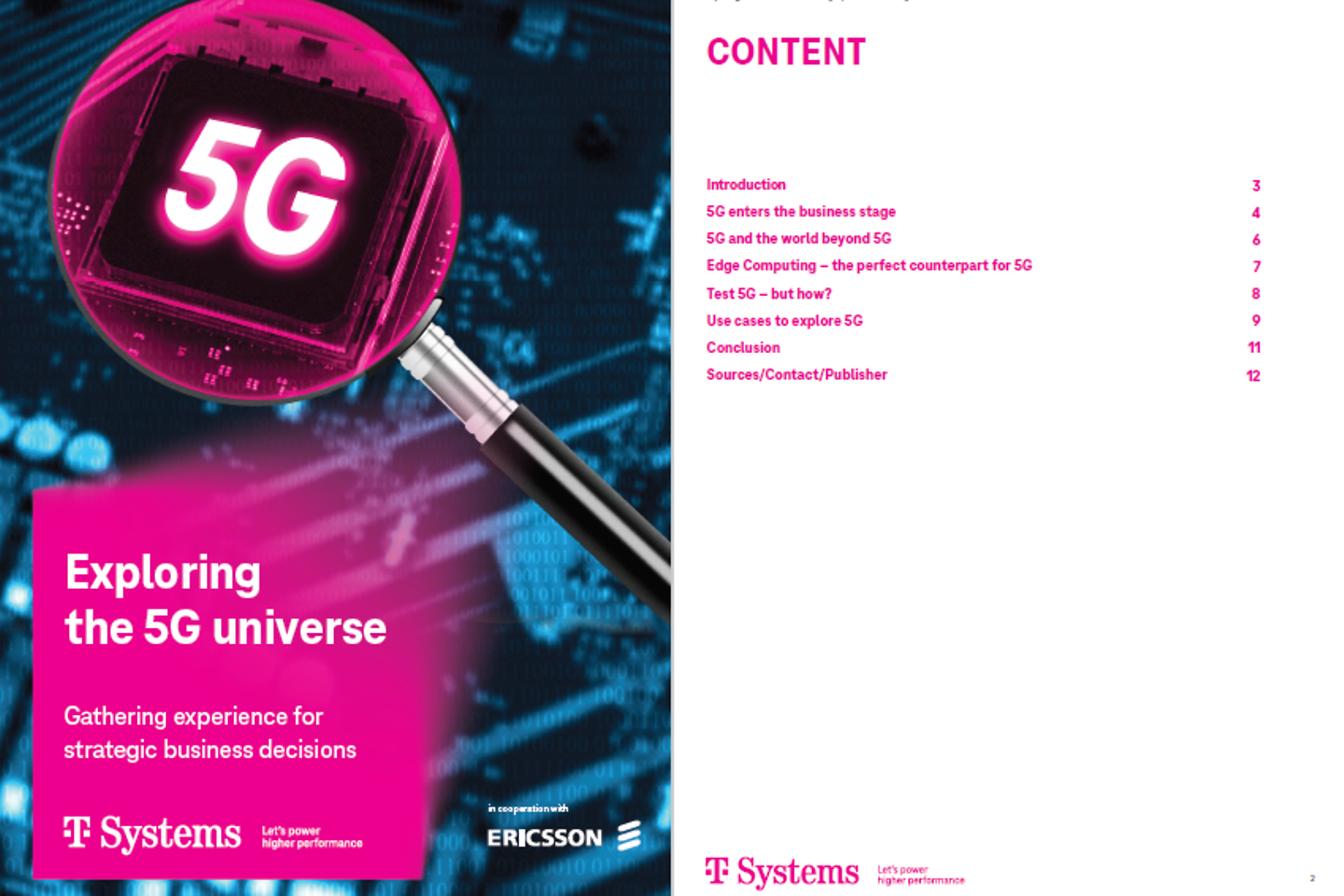 Cover and the next page as a screenshot showing the white paper: Exploring the 5G Universe