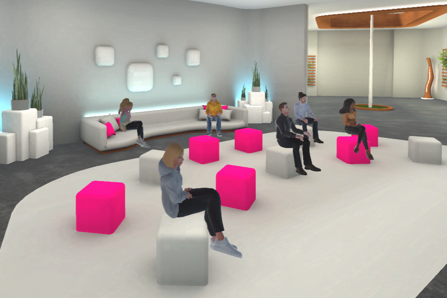 Virtuele weergave van het Innovation Center met verschillende avatars