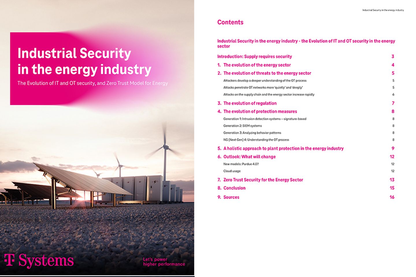 Cover and the next three pages as a screenshot showing the white paper Industrial Security in the energy industry