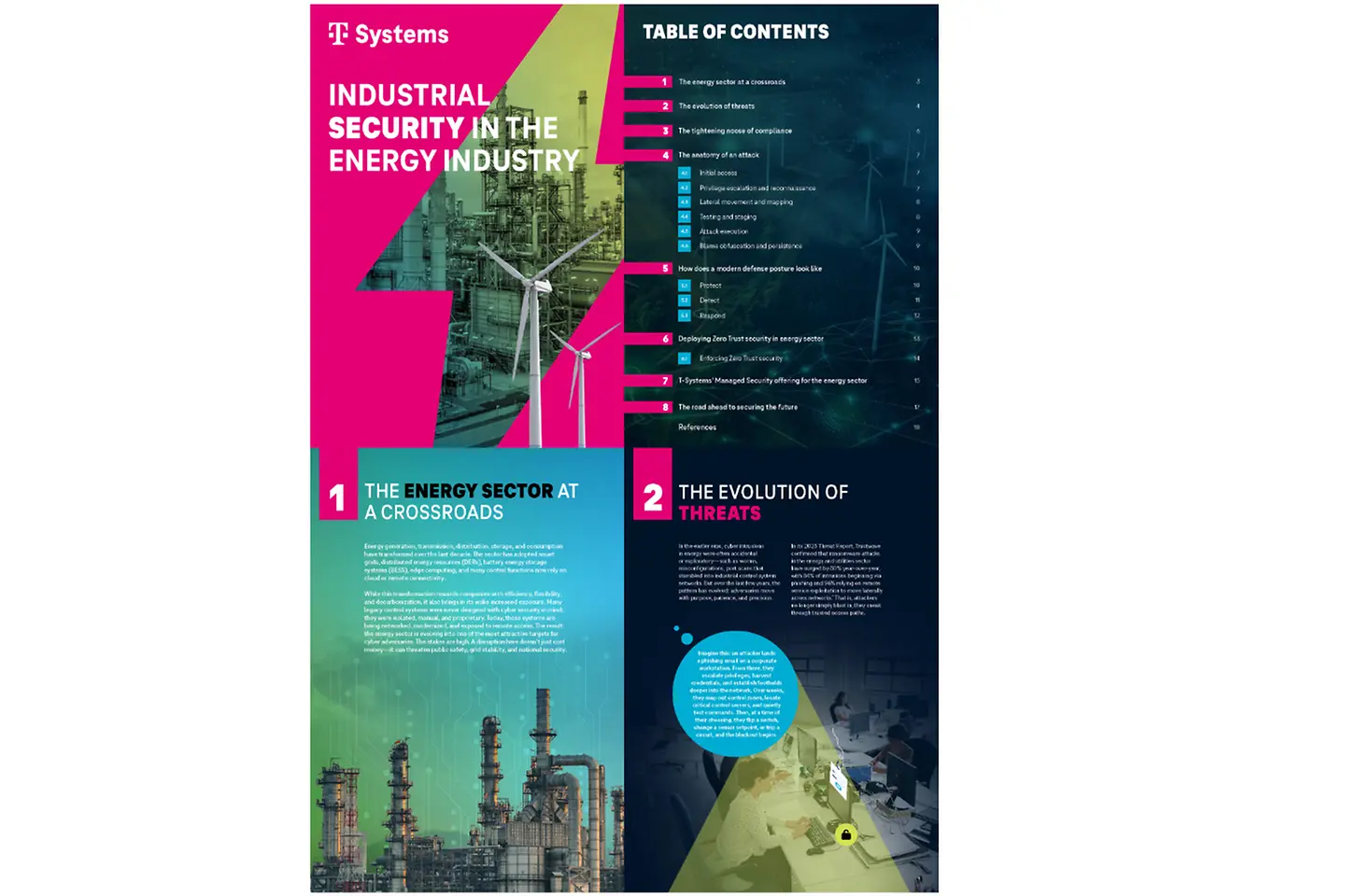 Cover and the next three pages as a screenshot showing the white paper Industrial Security in the energy industry