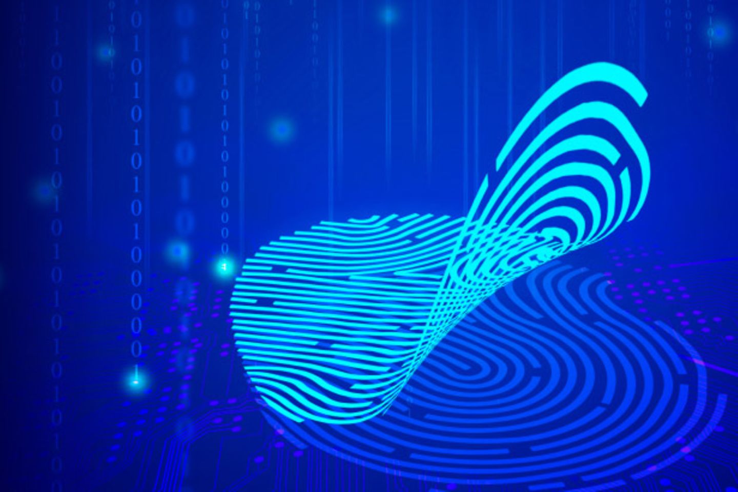 Digitale vingerafdruk tegen blauwe achtergrond