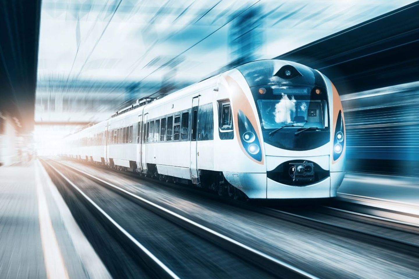 Train arrives at the railway track