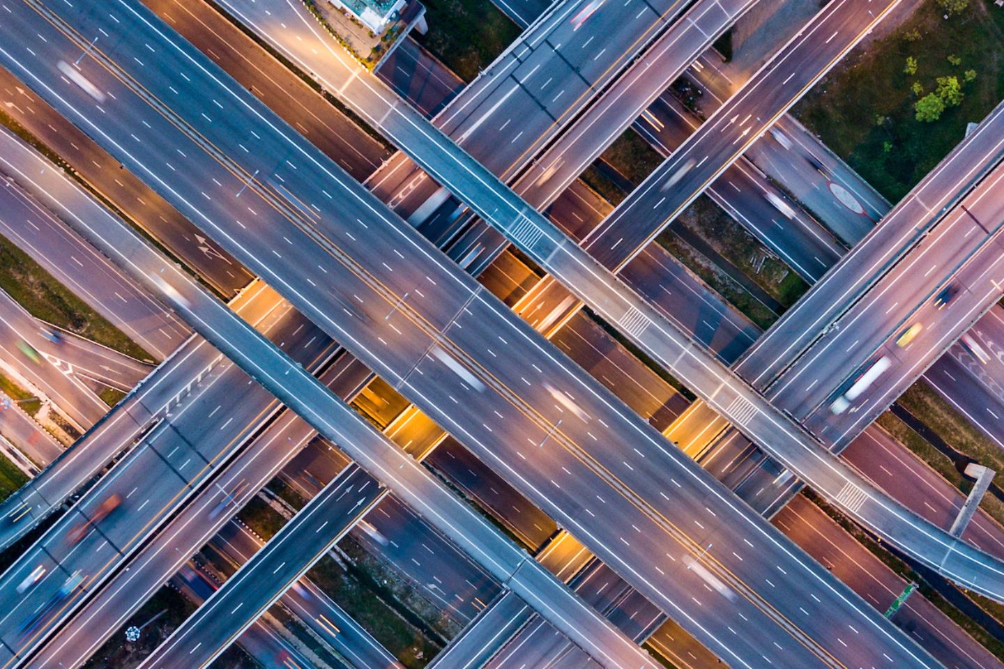 Top view of highway road junctions showing the complexity of systems.