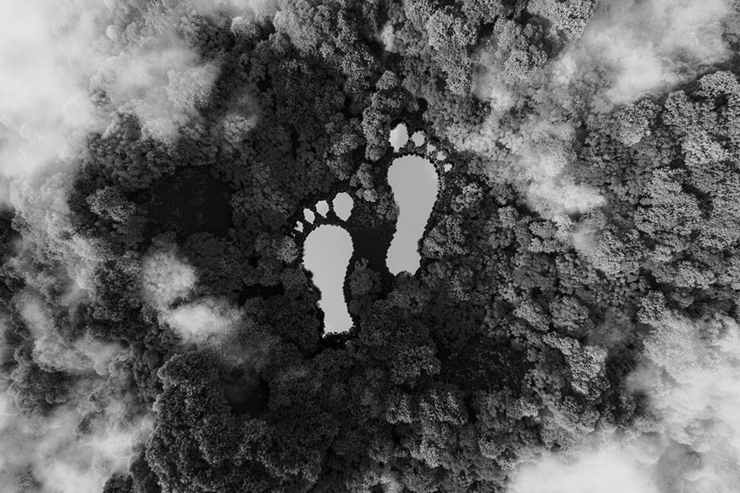 Two lakes shaped like footprints