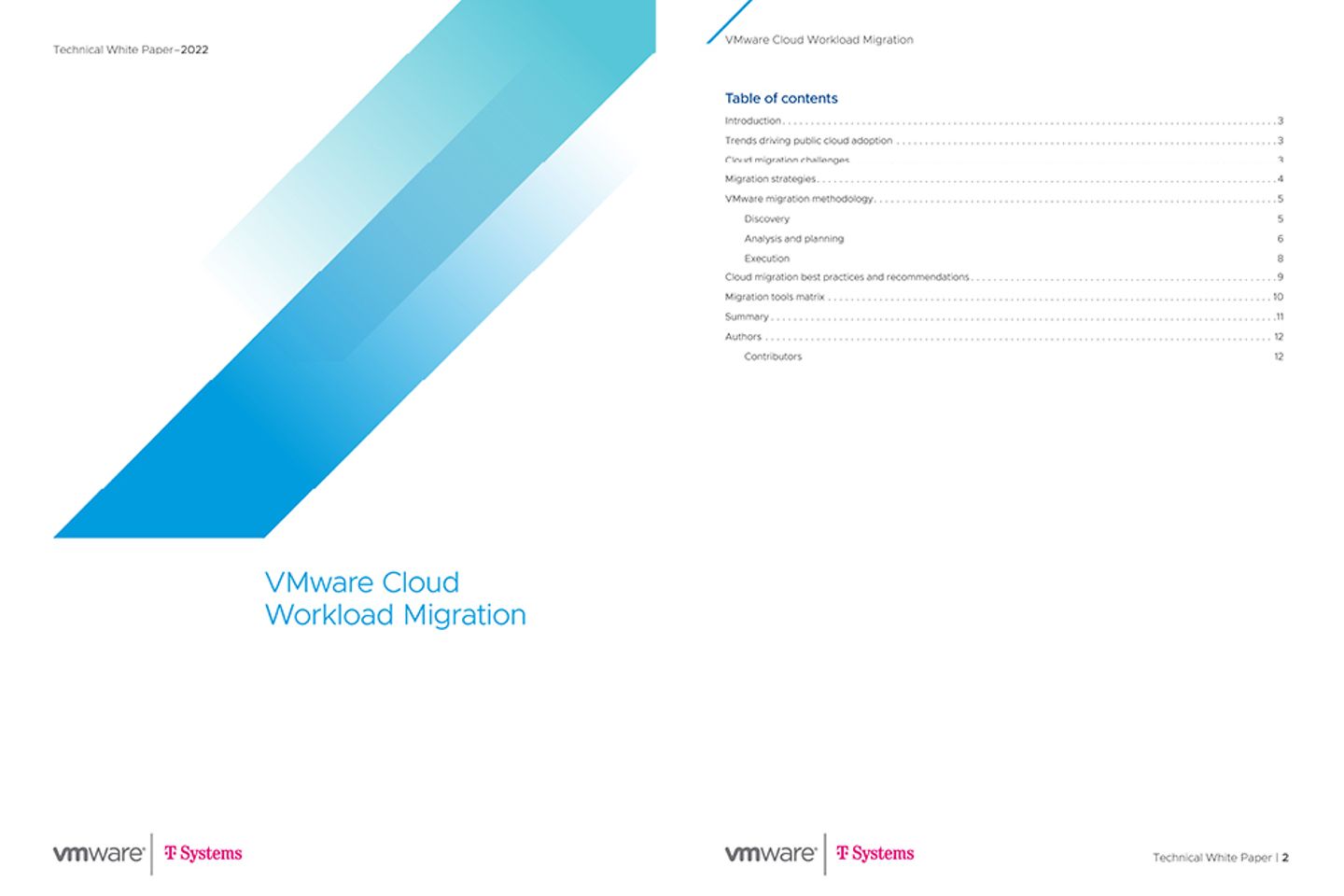 Cover and the next page as a screenshot showing the white paper: VMware Cloud Workload Migration