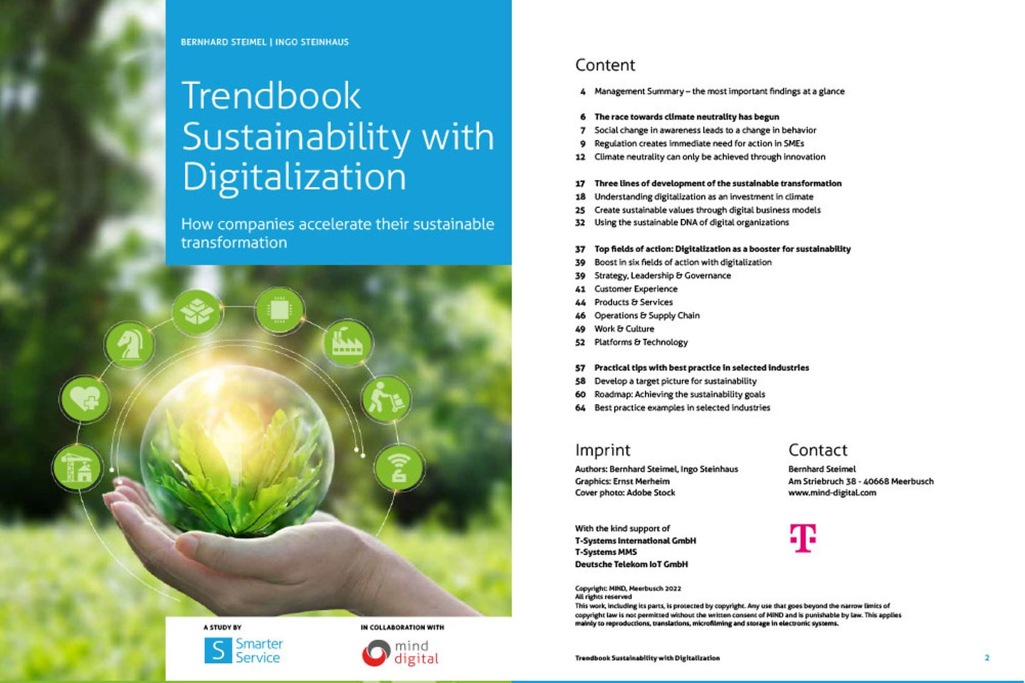 Omslag en de vervolgpagina van het trendbook als screenshot: Duurzaamheid met digitalisering