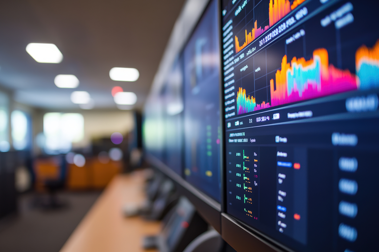 Intense data streams illuminate the vibrant heart of a bustling data center, where critical information flows ceaselessly.