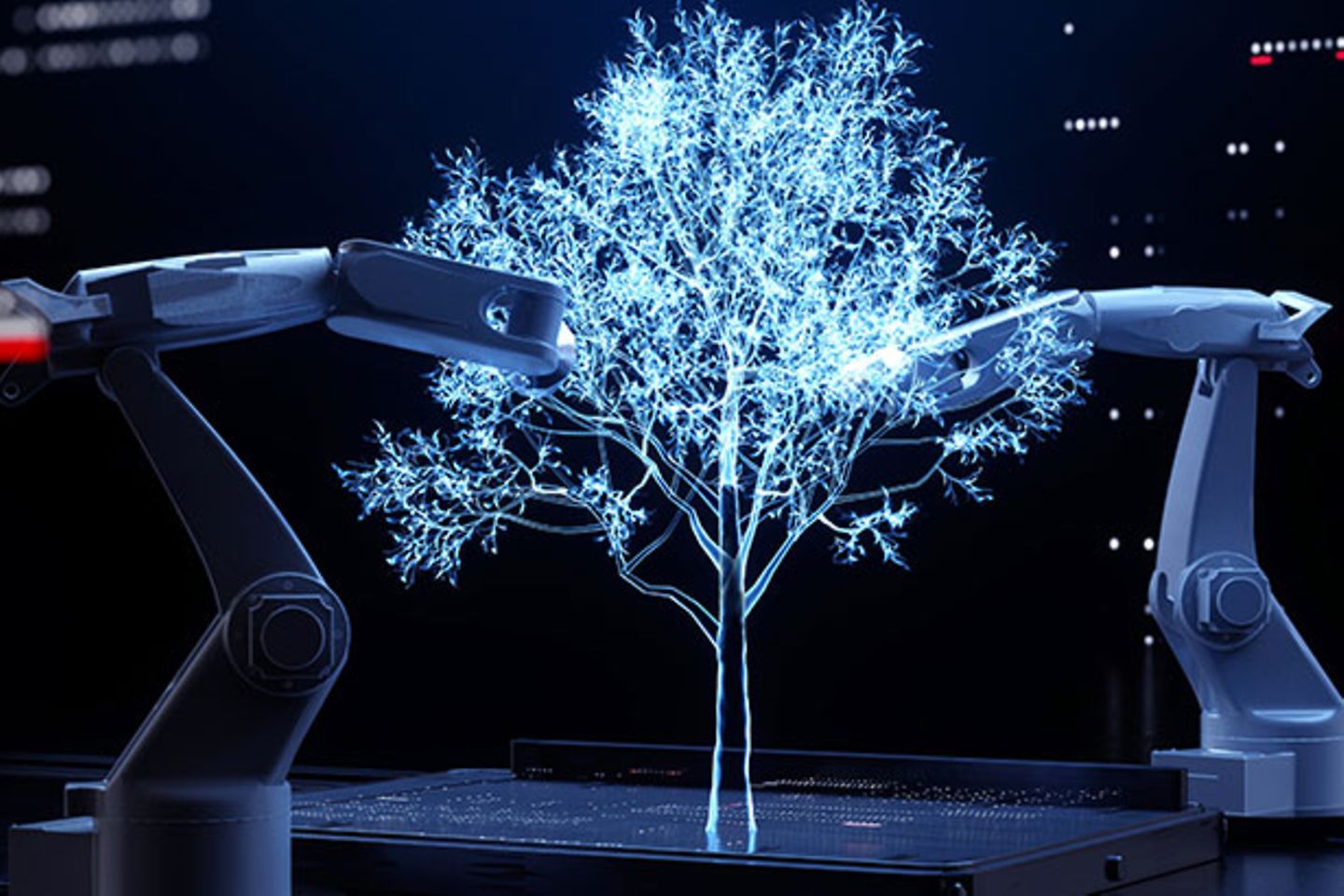 Robotic arms building a tree 