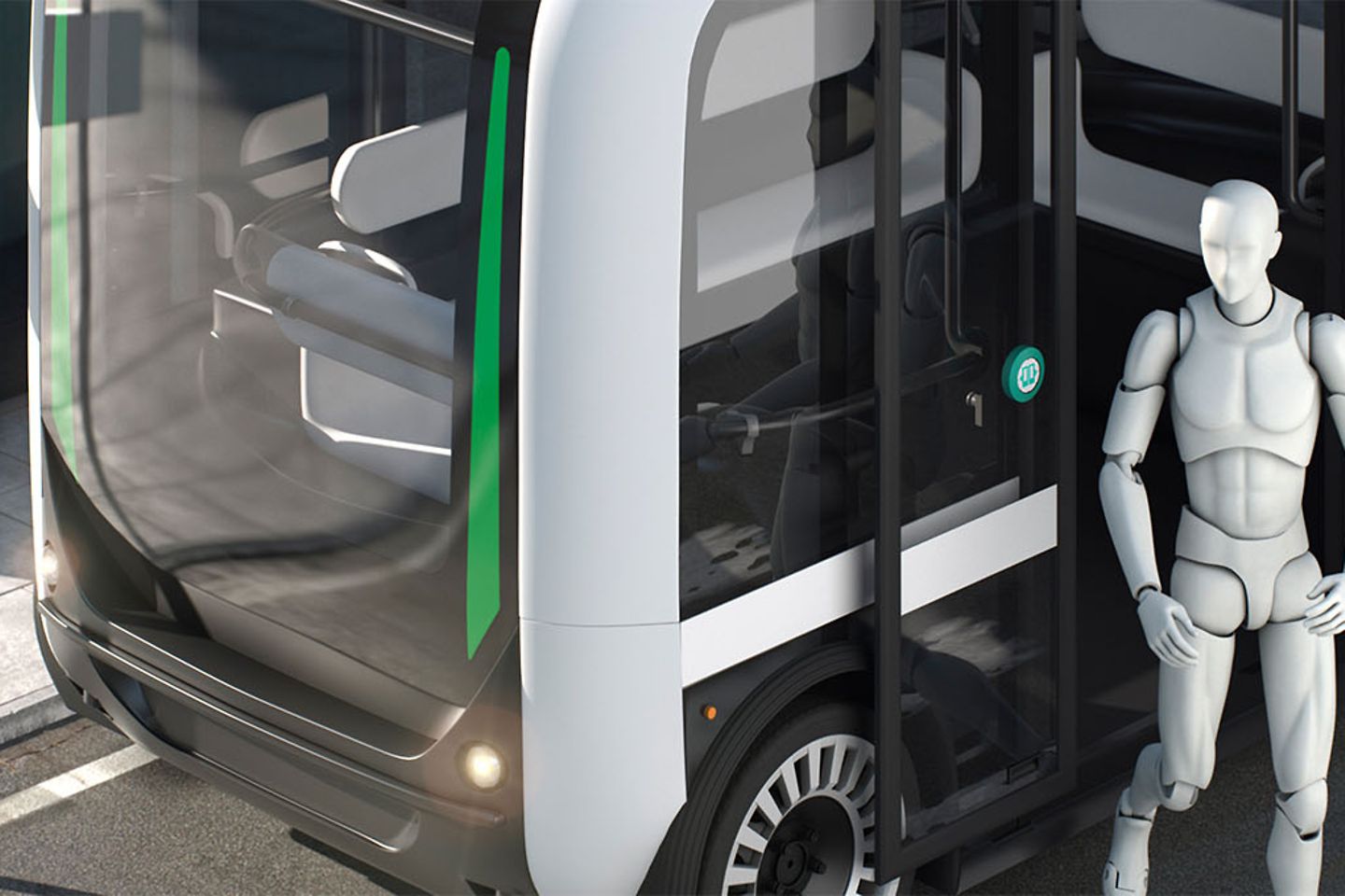 Autonomer Bus mit Roboter