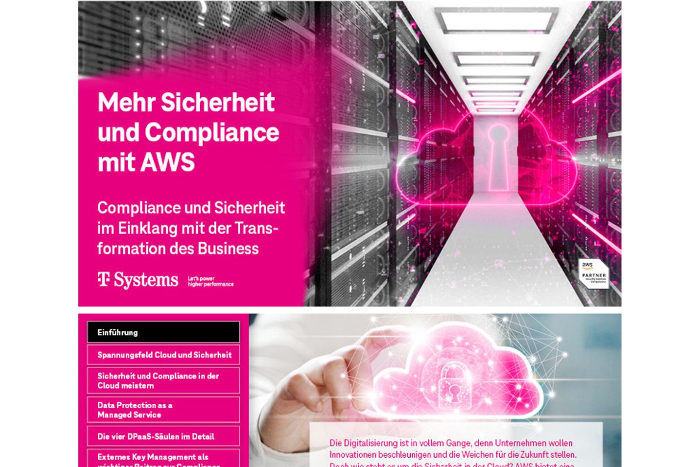 Titel- und Folgeseite des E-Books als Screenshot: Verbesserte Sicherheit und Compliance auf AWS