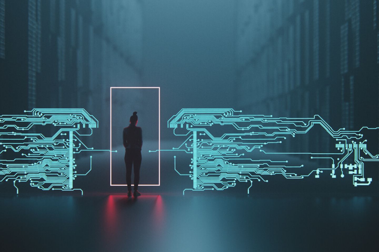 woman standing in a digital frame