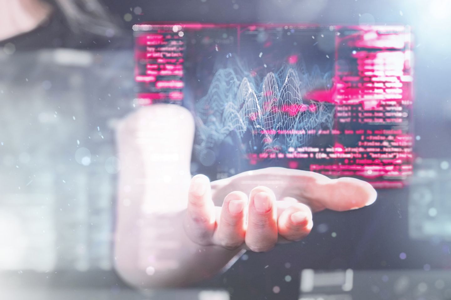 Woman with futuristic digital display