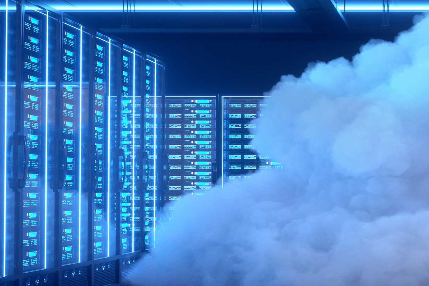 A cloud in a data centre with servers