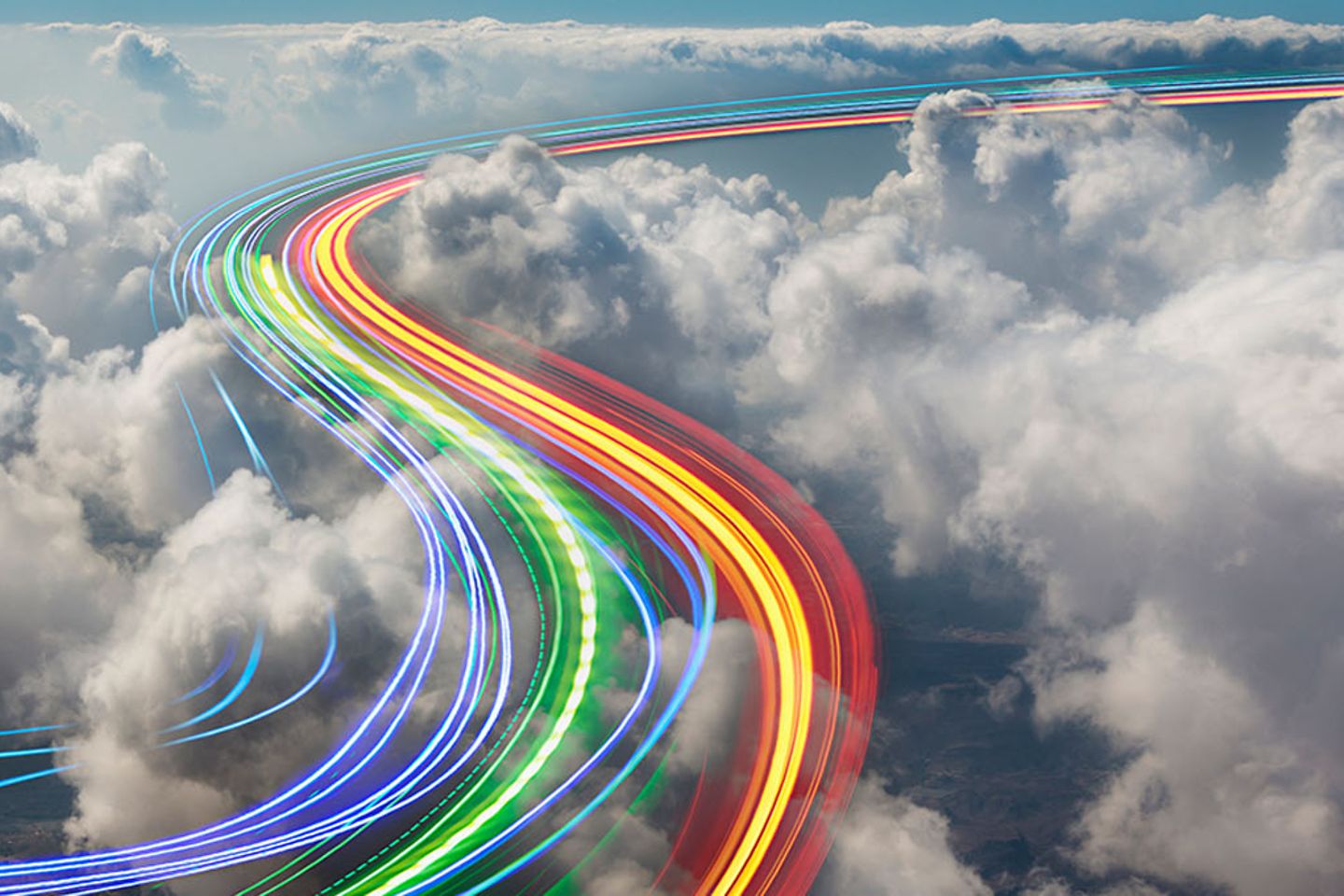 Light trails in clouds in sky