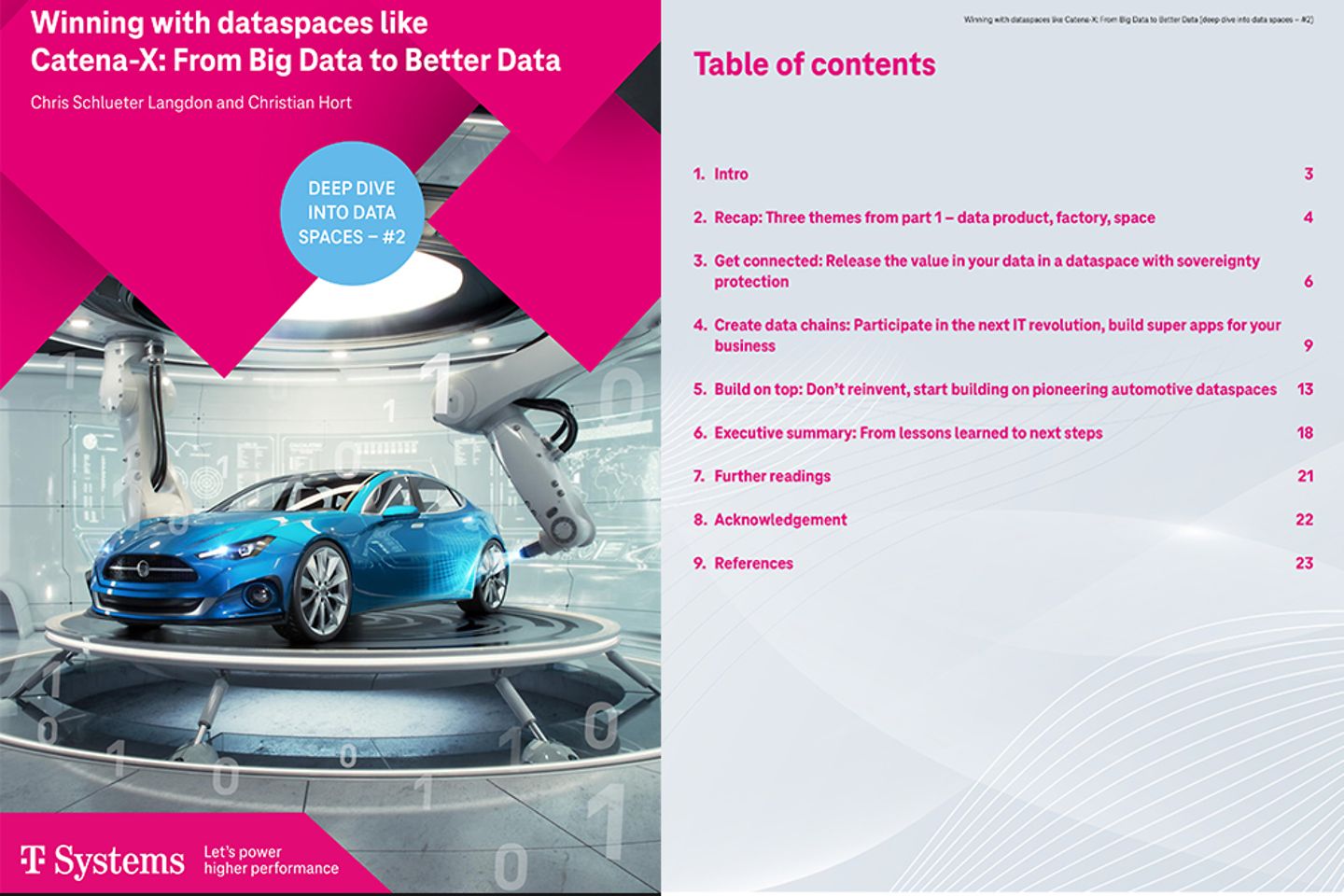 Portada y la siguiente página como captura de pantalla del whitepaper: Éxito con espacios de datos como Catena-X 