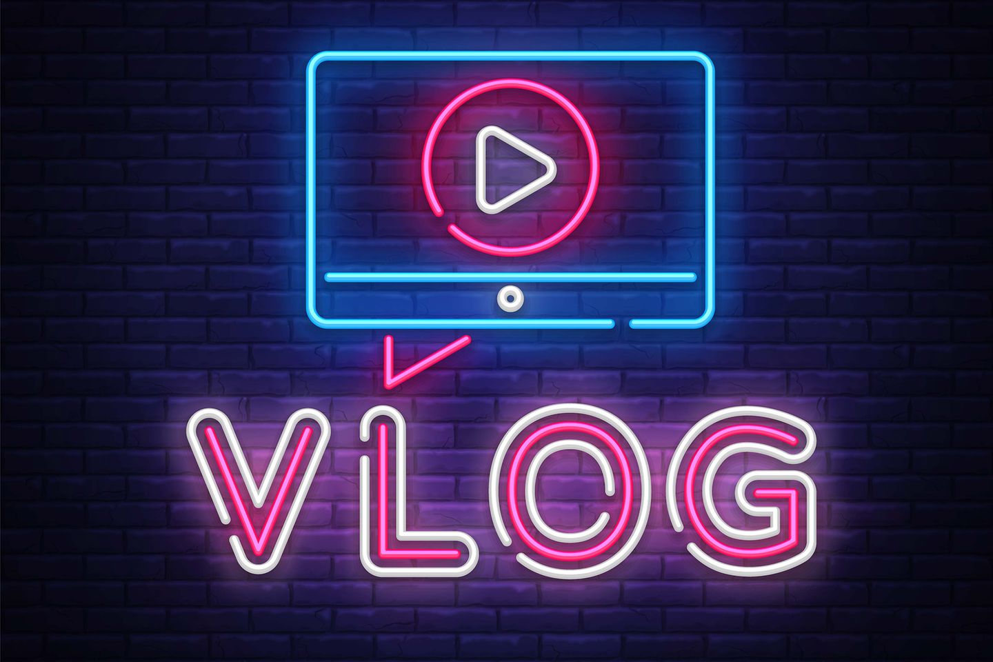 grafische Darstellung des Wortes Vlog in Form von Neonröhren