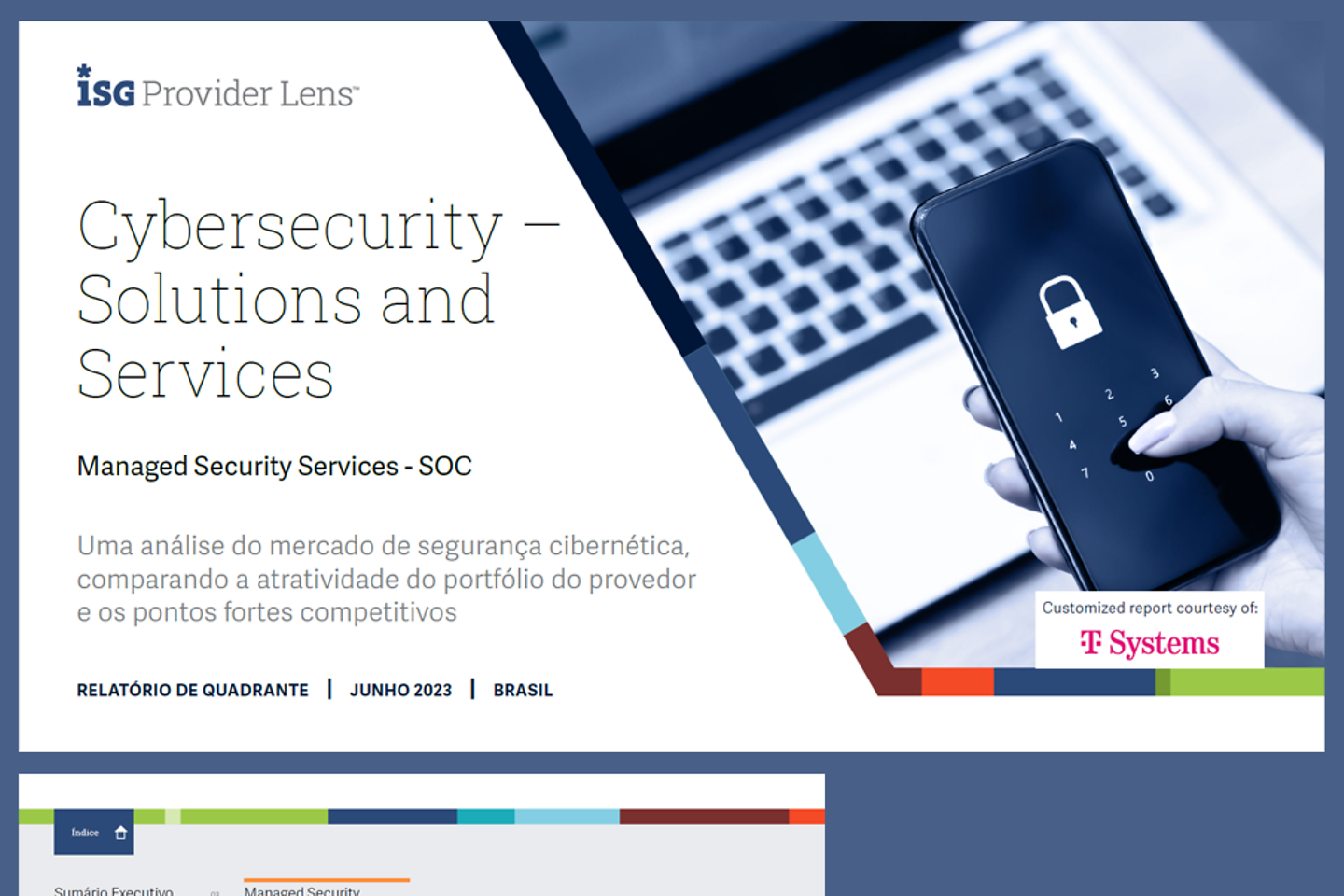 Página de rosto e três páginas subsequentes do white paper como captura de tela: Cybersecurity – Solutions and Services