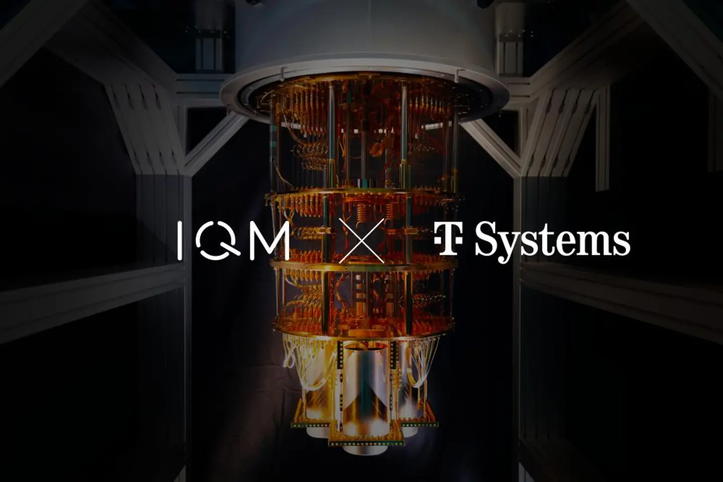 Représentation d'un ordinateur quantique avec IQM et le logo T-Systems