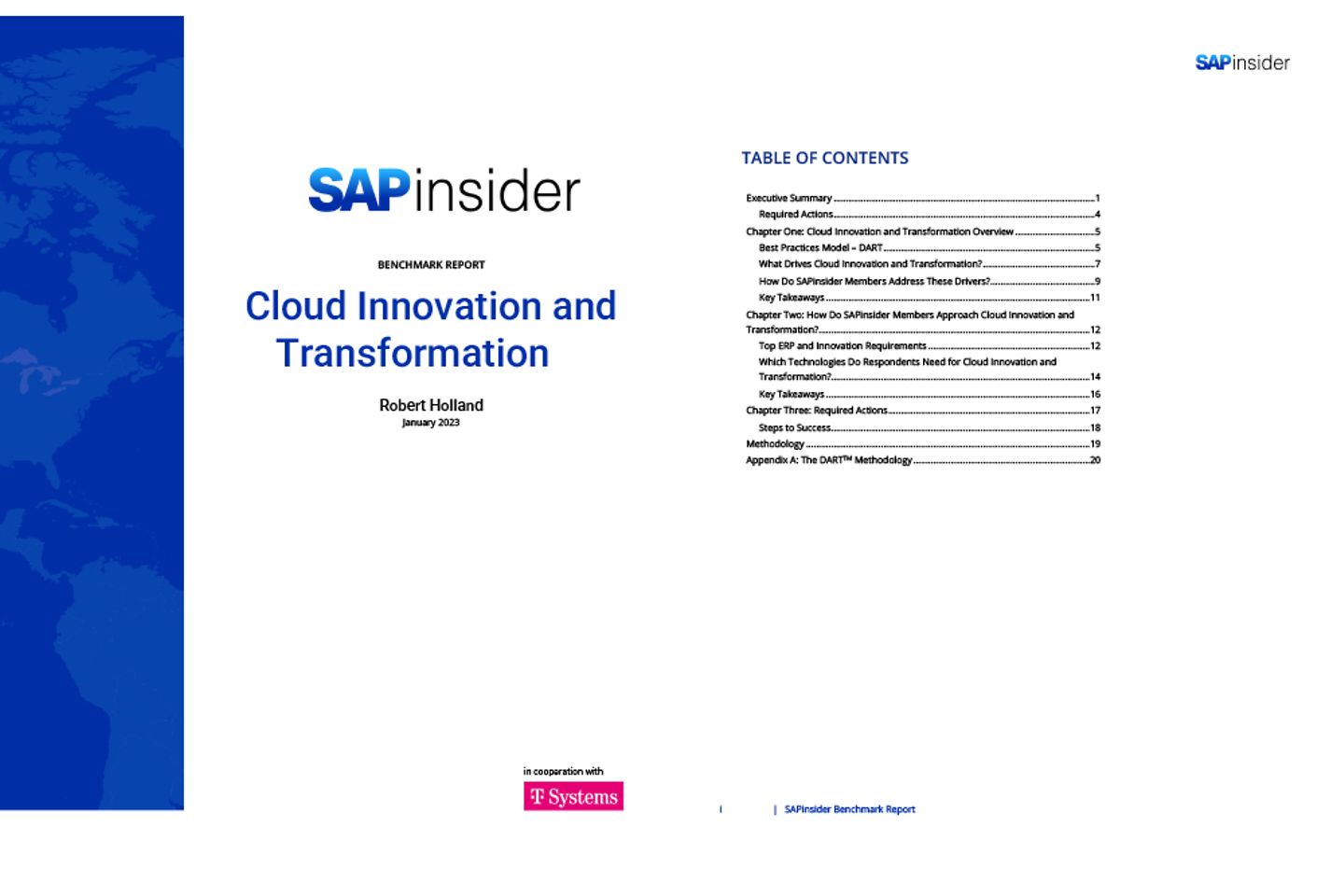 Captura de pantalla de la portada y la página siguiente del informe de tendencias: SAP y la innovación en la nube