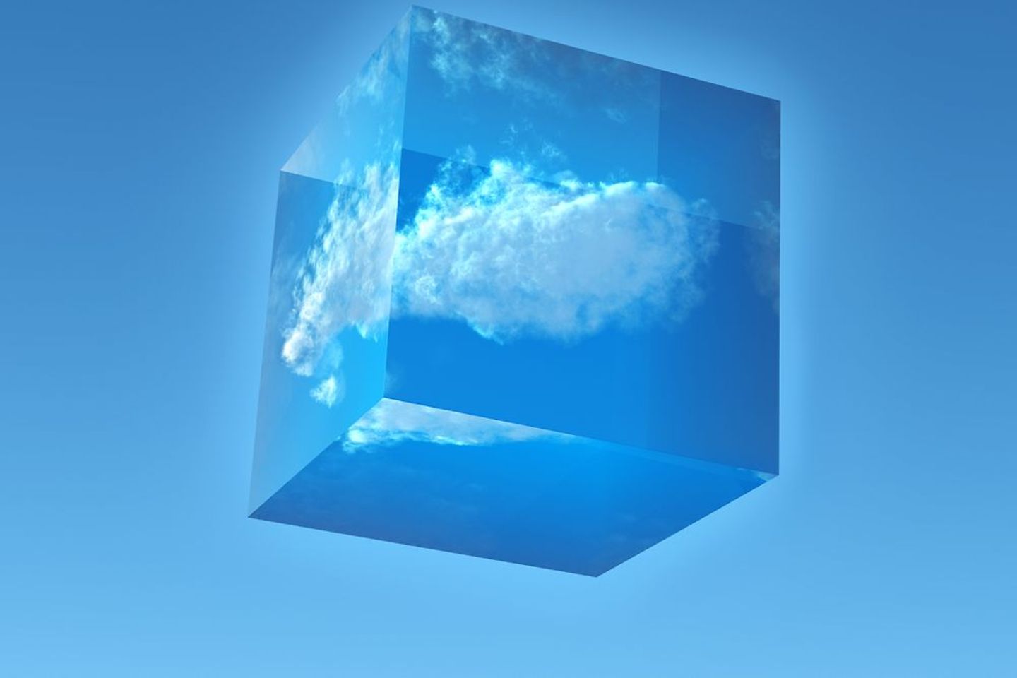 Transparenter Würfel mit einer Wolke darin