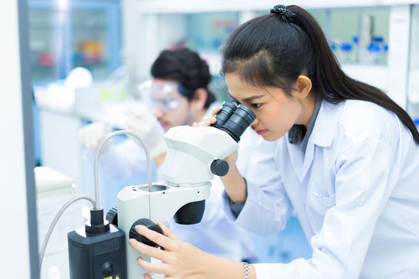 A biotech researcher conducting experiments