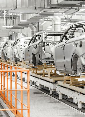 production line with car frames