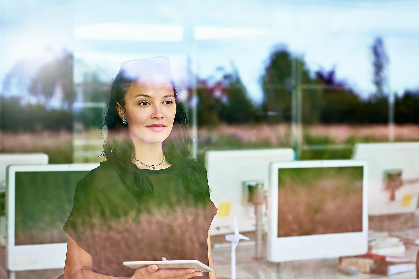 Businesswoman thinks about the future