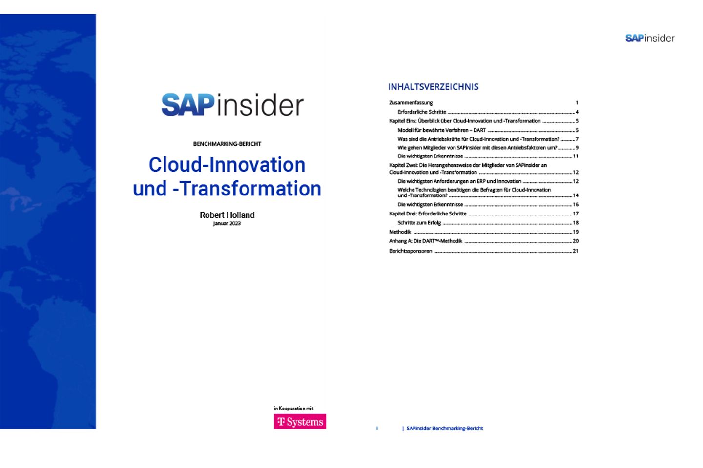Portada y siguiente página del informe como captura de pantalla: SAP e innovación en el cloud