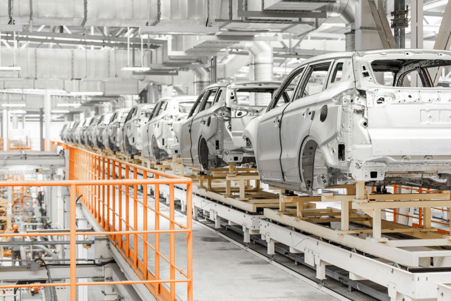 production line with car frames