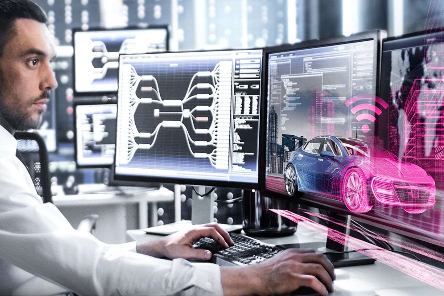 A man at the computer during vehicle development