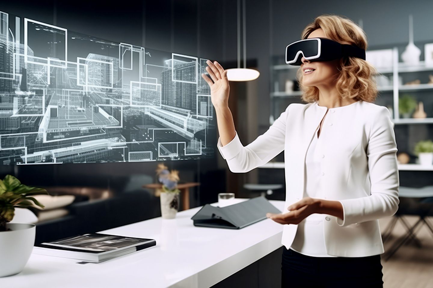 Business woman using augmented reality