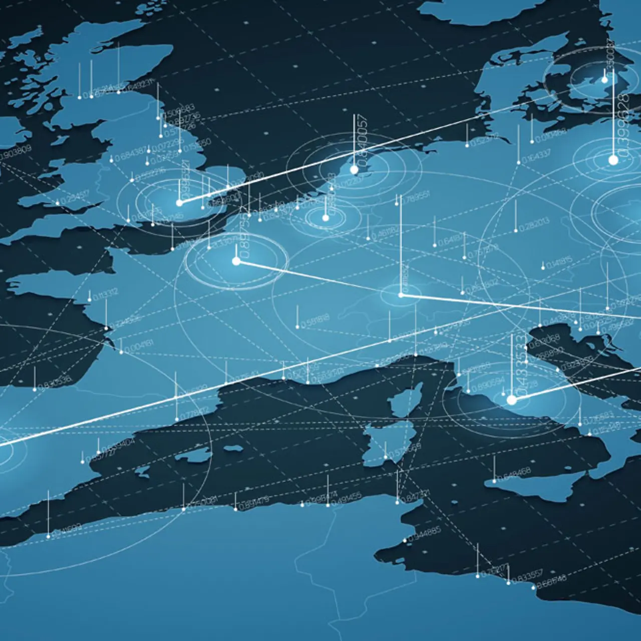 map showing europe with digital icons in overlay