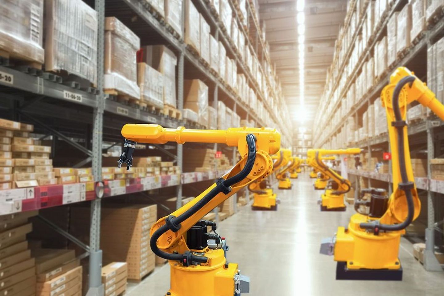 Robots in het magazijn sorteren pakketten voor retailers