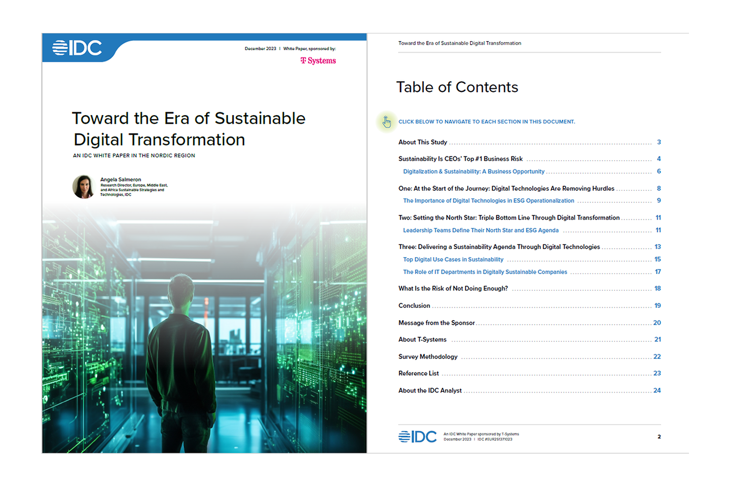 Cover and the next page as a screenshot showing the white paper: Toward the era of sustainable digital transformation