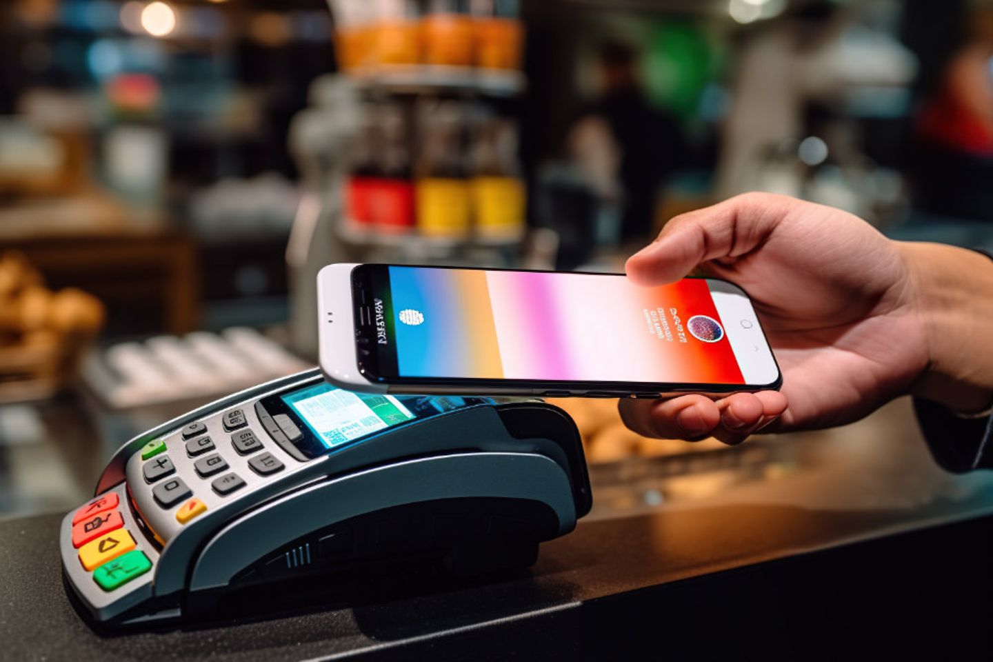 Customer making a contactless payment in a retail store