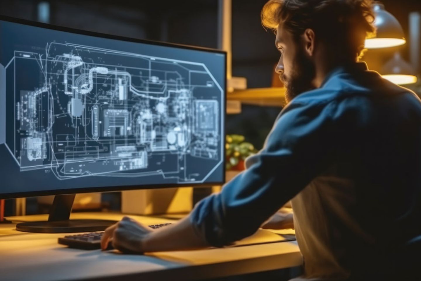 Ingenieur die werkt met cyberbeveiligingssoftware op een desktopcomputer